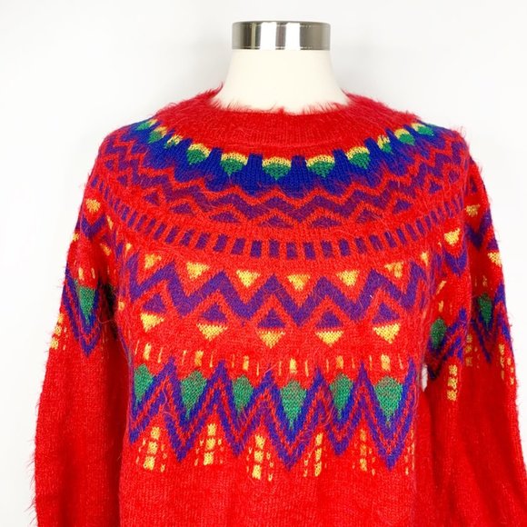 Time And Tru Womens Red Fuzzy Ugly Christmas Sweater - Picture 2 of 9